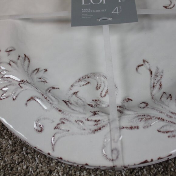 Soho Loft Ivory Brown Rustic Flower Set of 4 11" Melamine Dinner Plates NWT RARE - Picture 4 of 6